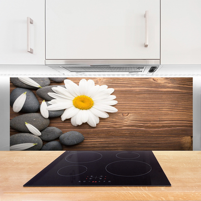 Kitchen Splashback Daisy stones floral yellow white grey