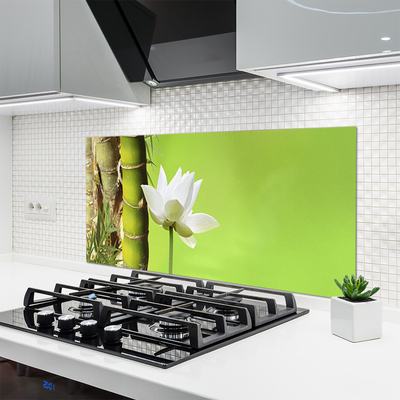 Kitchen Splashback Bamboo stalk flower floral green white