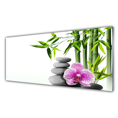 Kitchen Splashback Bamboo cane flower stones floral green pink grey