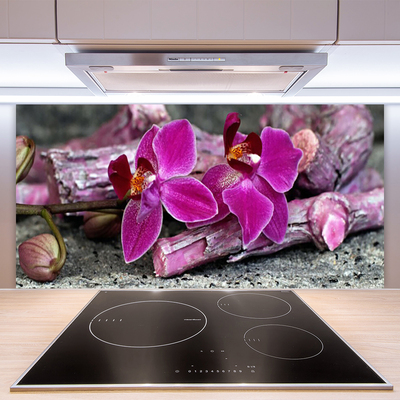 Kitchen Splashback Wood flowers floral brown red