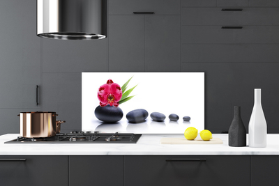 Kitchen Splashback Flower stones art red grey