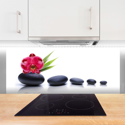 Kitchen Splashback Flower stones art red grey
