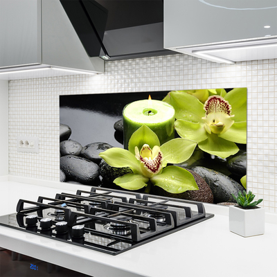 Kitchen Splashback Flower stones floral green black