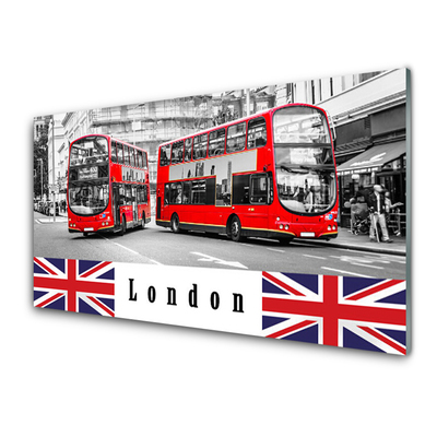 Kitchen Splashback London buses art grey red blue white