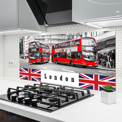 Kitchen Splashback London buses art grey red blue white