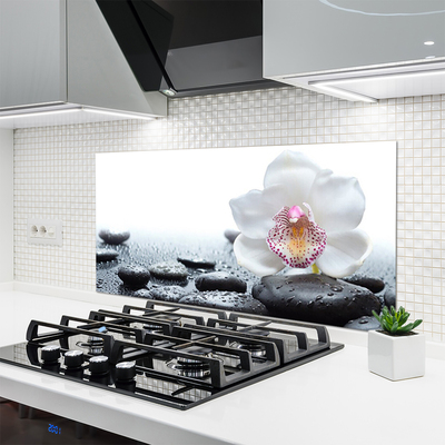 Kitchen Splashback Flower stones art white black