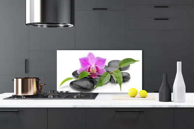 Kitchen Splashback Flower stones art pink black