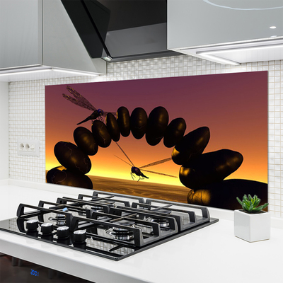 Kitchen Splashback Dragonflies stones art black yellow