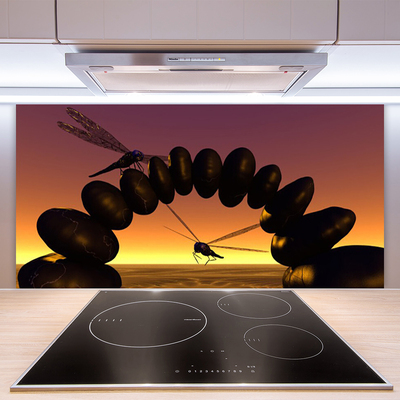 Kitchen Splashback Dragonflies stones art black yellow