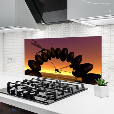 Kitchen Splashback Dragonflies stones art black yellow