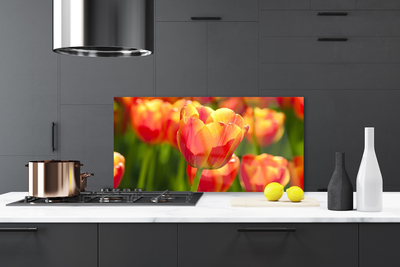 Kitchen Splashback Tulips floral yellow red