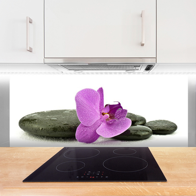 Kitchen Splashback Flower stones art pink black