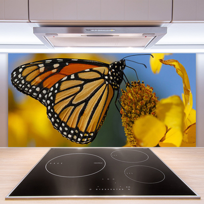 Kitchen Splashback Butterfly flower nature black white yellow