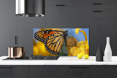 Kitchen Splashback Butterfly flower nature black white yellow