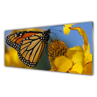 Kitchen Splashback Butterfly flower nature black white yellow