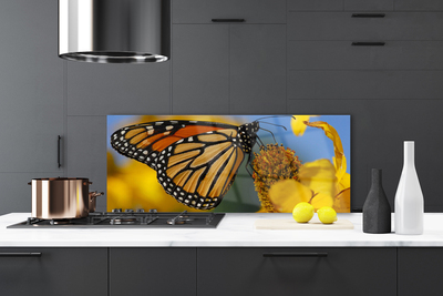 Kitchen Splashback Butterfly flower nature black white yellow