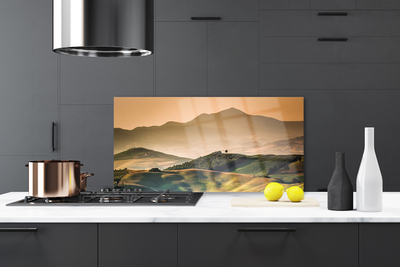 Kitchen Splashback Mountains landscape yellow green