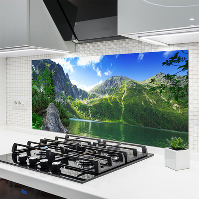 Kitchen Splashback Mountain lake nature grey green