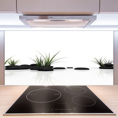 Kitchen Splashback Grass stones art black green