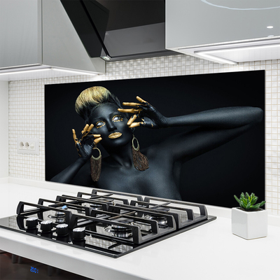 Kitchen Splashback Women people black gold