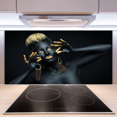 Kitchen Splashback Women people black gold