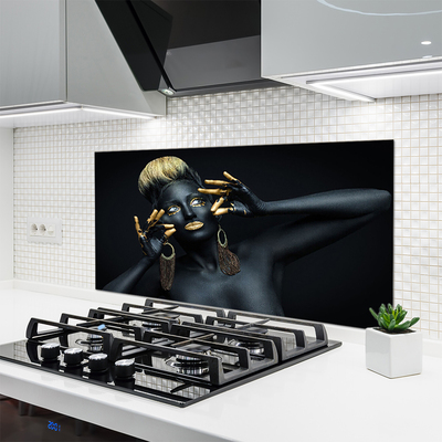 Kitchen Splashback Women people black gold