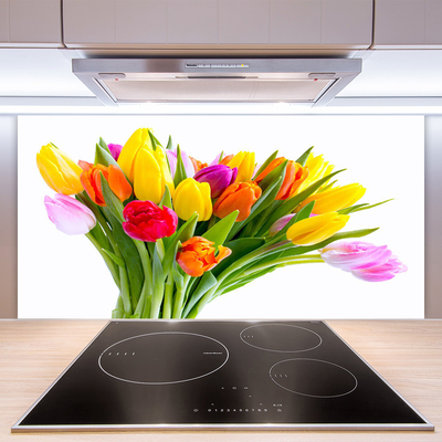 Kitchen Splashback Tulips floral yellow red pink orange