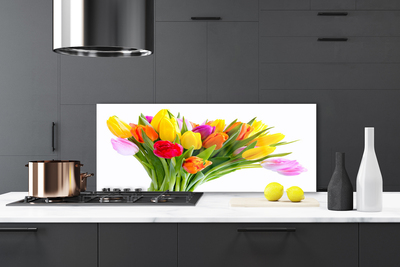 Kitchen Splashback Tulips floral yellow red pink orange