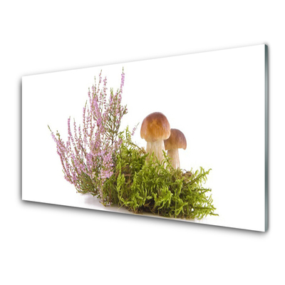 Kitchen Splashback Mushrooms floral brown white