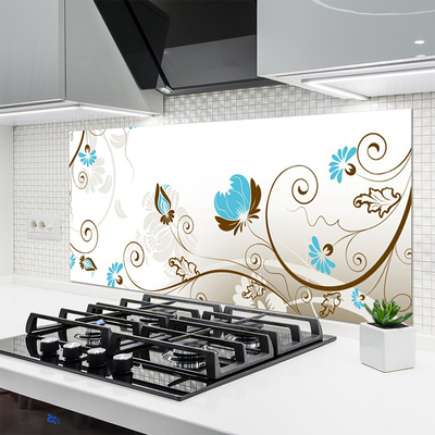 Kitchen Splashback Abstract art brown blue white grey