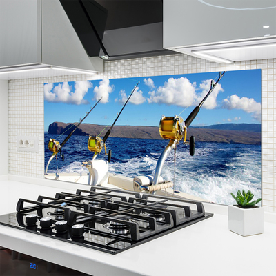 Kitchen Splashback Fishing sea landscape green black white blue