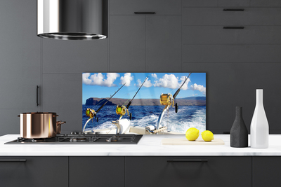 Kitchen Splashback Fishing sea landscape green black white blue