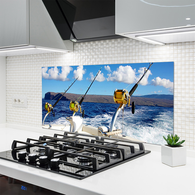 Kitchen Splashback Fishing sea landscape green black white blue