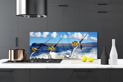 Kitchen Splashback Fishing sea landscape green black white blue