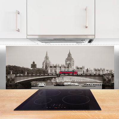 Kitchen Splashback Brücker bus city architecture grey red