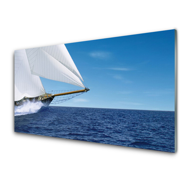 Kitchen Splashback Boat sea landscape white blue