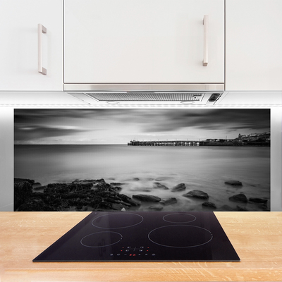 Kitchen Splashback Sea stones landscape grey