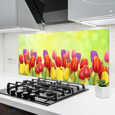 Kitchen Splashback Tulips floral yellow red pink