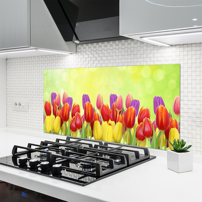 Kitchen Splashback Tulips floral yellow red pink