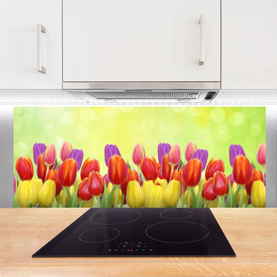 Kitchen Splashback Tulips floral yellow red pink