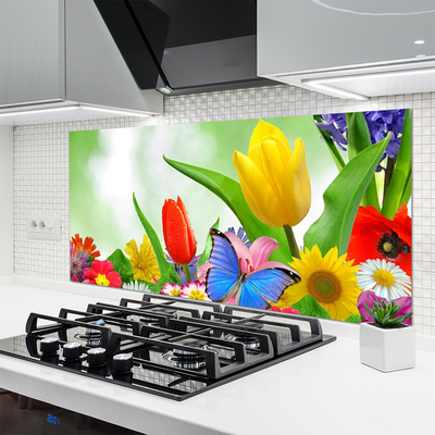 Kitchen Splashback Butterfly flowers nature multi