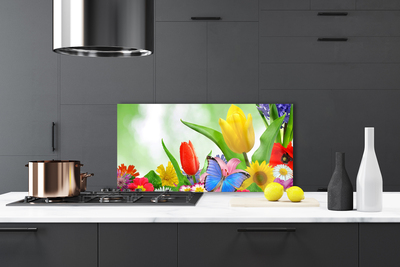 Kitchen Splashback Butterfly flowers nature multi