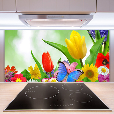 Kitchen Splashback Butterfly flowers nature multi