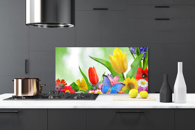 Kitchen Splashback Butterfly flowers nature multi