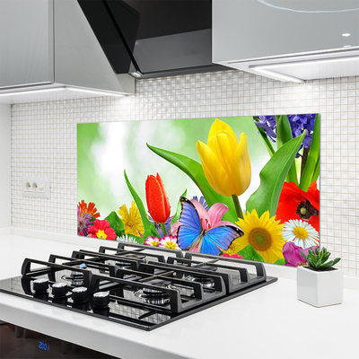 Kitchen Splashback Butterfly flowers nature multi