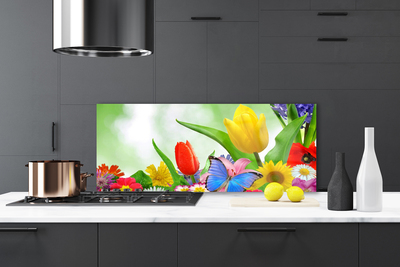 Kitchen Splashback Butterfly flowers nature multi