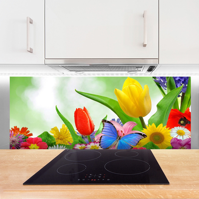 Kitchen Splashback Butterfly flowers nature multi