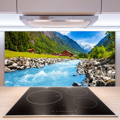 Kitchen Splashback Mountains stones lake landscape green grey blue