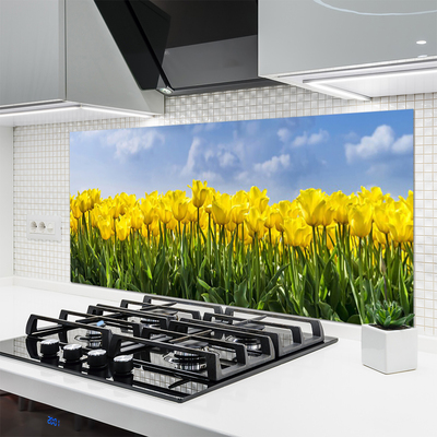 Kitchen Splashback Tulips floral yellow green