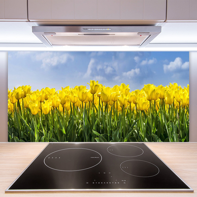 Kitchen Splashback Tulips floral yellow green